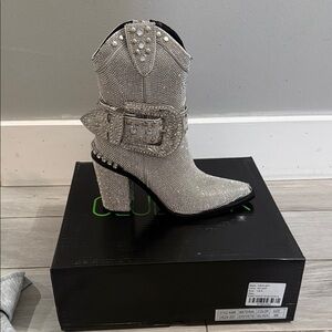 Elegant Silver Embellished Heeled Boots